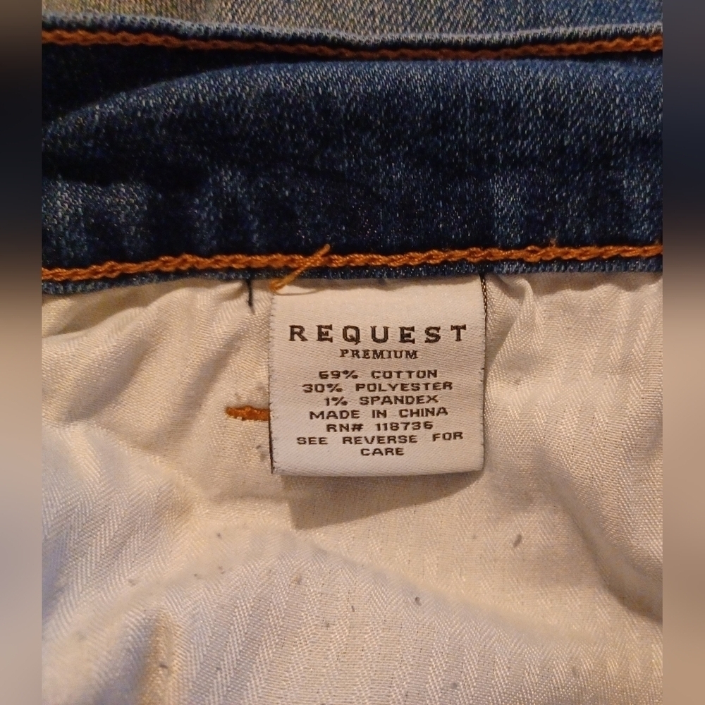 Request Premium Blue Denim Jeans Slim Straight Men Size Tag 30 - Picture 6 of 7